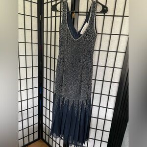 Oleg Cassini Navy Sleeveless V-Neck Cocktail Gown